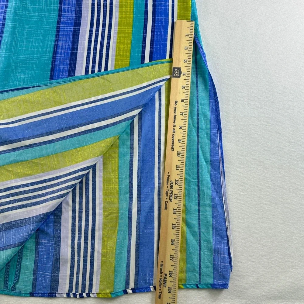 Donna Morgan Lime Blue Striped Maxi Dress Spaghetti Strap Side Slit Size 16 NEW - Picture 15 of 16